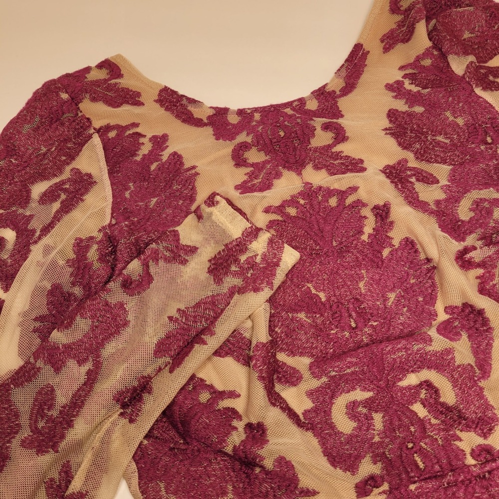 For Love & Lemons XS Mini Dress Embroidered‎ Mesh Overlay Long Sleeve Party